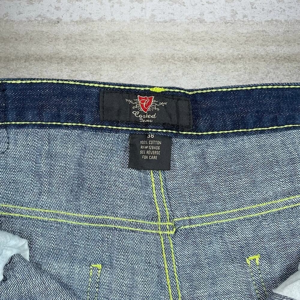 Vintage Y2K Skater Jean Shorts 38x14 Baggy Wide Leg Dark Wash 14" Inseam Jorts - Picture 4 of 4